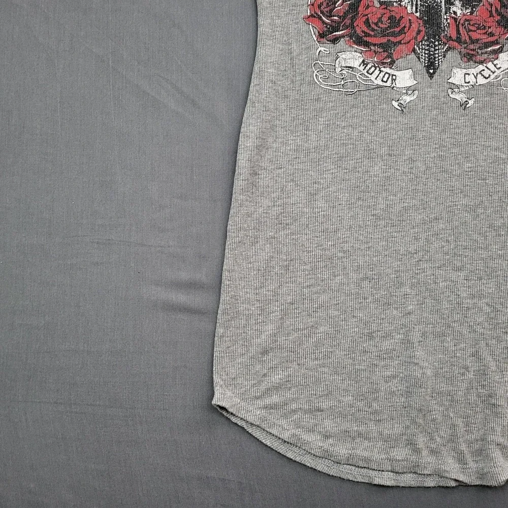 Charlotte‎ Russe Gray Ribbed Graphic T-Shirt Dress Skulls Roses Cage Neck Large